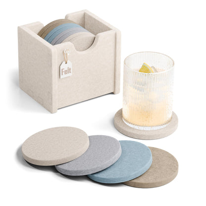 Fluxynara Felt Coasters with Holder, Set of 8 for Drinks, Sage - Arch