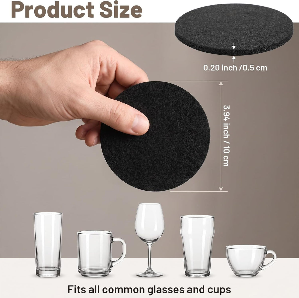 3.94 in Felt Coasters for Drinks Set of 8 Round Absorbent Coaster