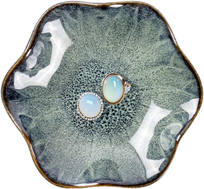 Lotus Leaf Ceramic Jewelry Ring Dish for Women (Mist Green)