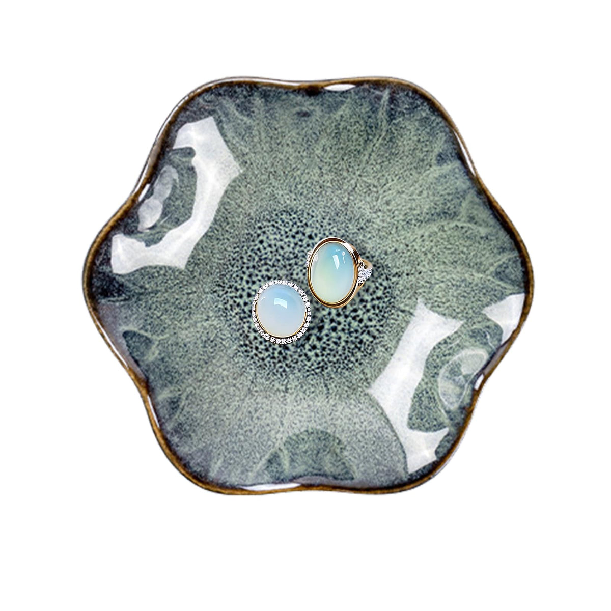 Lotus Leaf Ceramic Jewelry Ring Dish for Women (Mist Green)