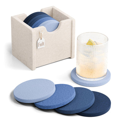 Fluxynara Felt Coasters with Holder, Set of 8 for Drinks, Sage - Arch