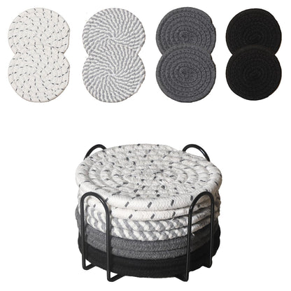 Drink Coasters Set of 8 with Holder, Cotton Woven