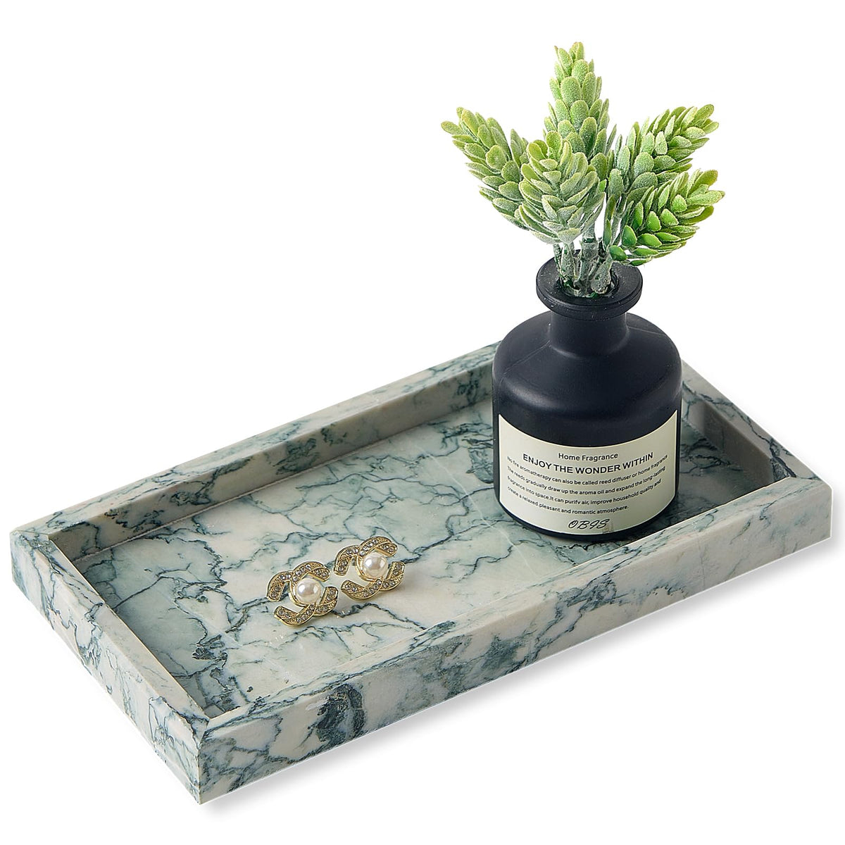 Natural Small Marble Vanity Tray, Stone Organizer for Bathroom & Kitchen