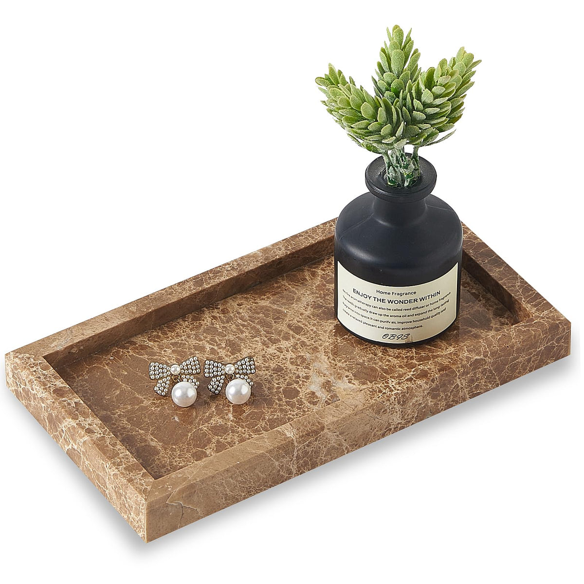 Natural Small Marble Vanity Tray, Stone Organizer for Bathroom & Kitchen