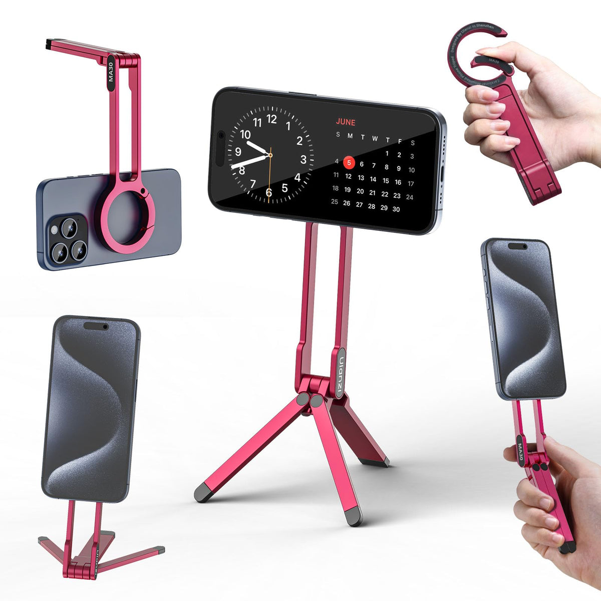 ULANZI MA30 Magnetic Phone Tripod Stand for iPhone - Aluminium Maglock Smartphone Mini Tripod Pocket Cell Phone Stand Strong Magnet Quick Mount Compatible with iPhone 17 16 15 14 13 12 Series, Black