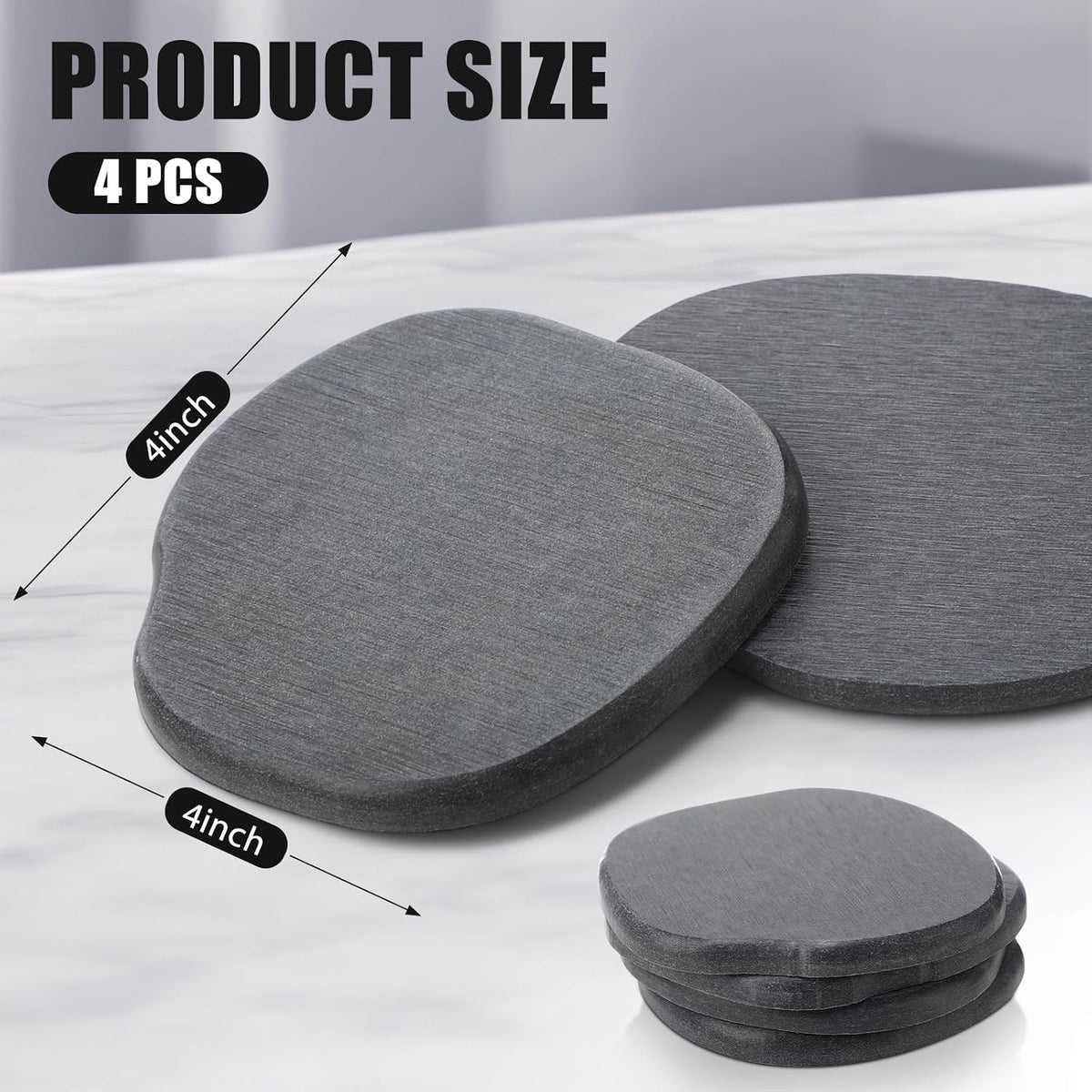 Diatomaceous Earth Coasters Set of 4，Cool Absorbent Quick-Dry Drink Coasters for Desks, Cute Modern Stone Design with Stylish Grey Aesthetic (4, Grey)