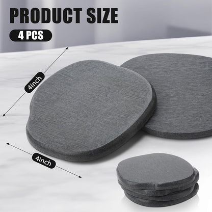 Diatomaceous Earth Coasters Set of 4，Cool Absorbent Quick-Dry Drink Coasters for Desks, Cute Modern Stone Design with Stylish Grey Aesthetic (4, Grey)