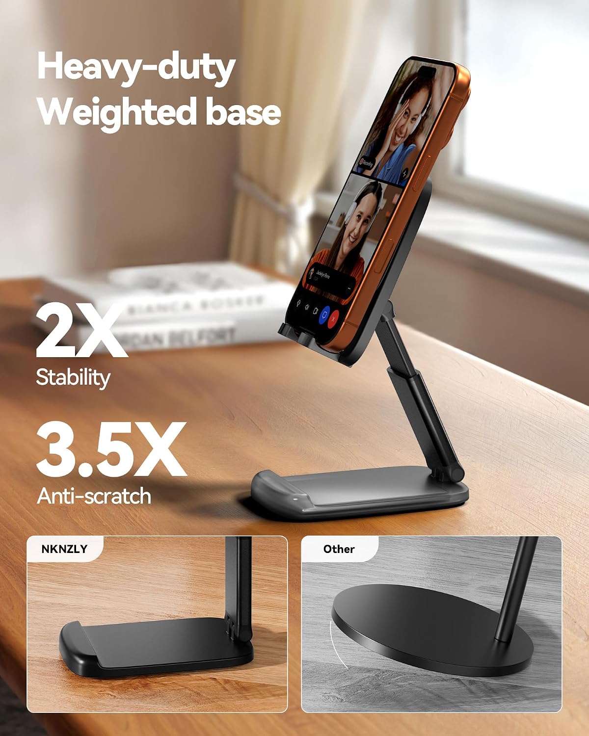 NKNZLY 2 Pack Cell Phone Stand for Desk, Foldable Mobile Phone Holder-Black