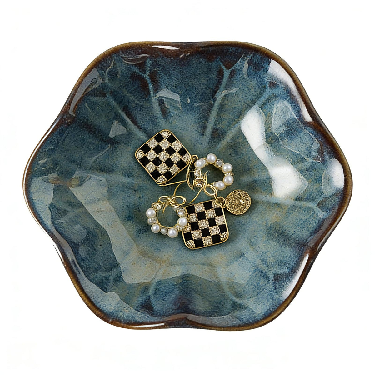 Mecaikru Ceramic Trinket Dish, 4in Ring Tray with Kiln Glaze Jewelry Dish