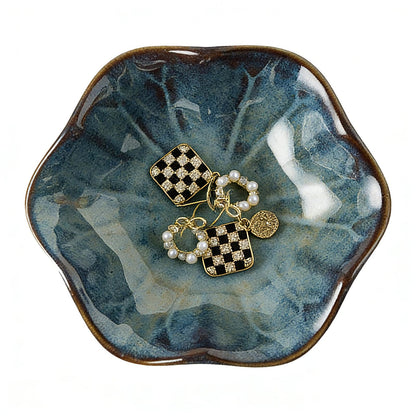 Mecaikru Ceramic Trinket Dish, 4in Ring Tray with Kiln Glaze Jewelry Dish