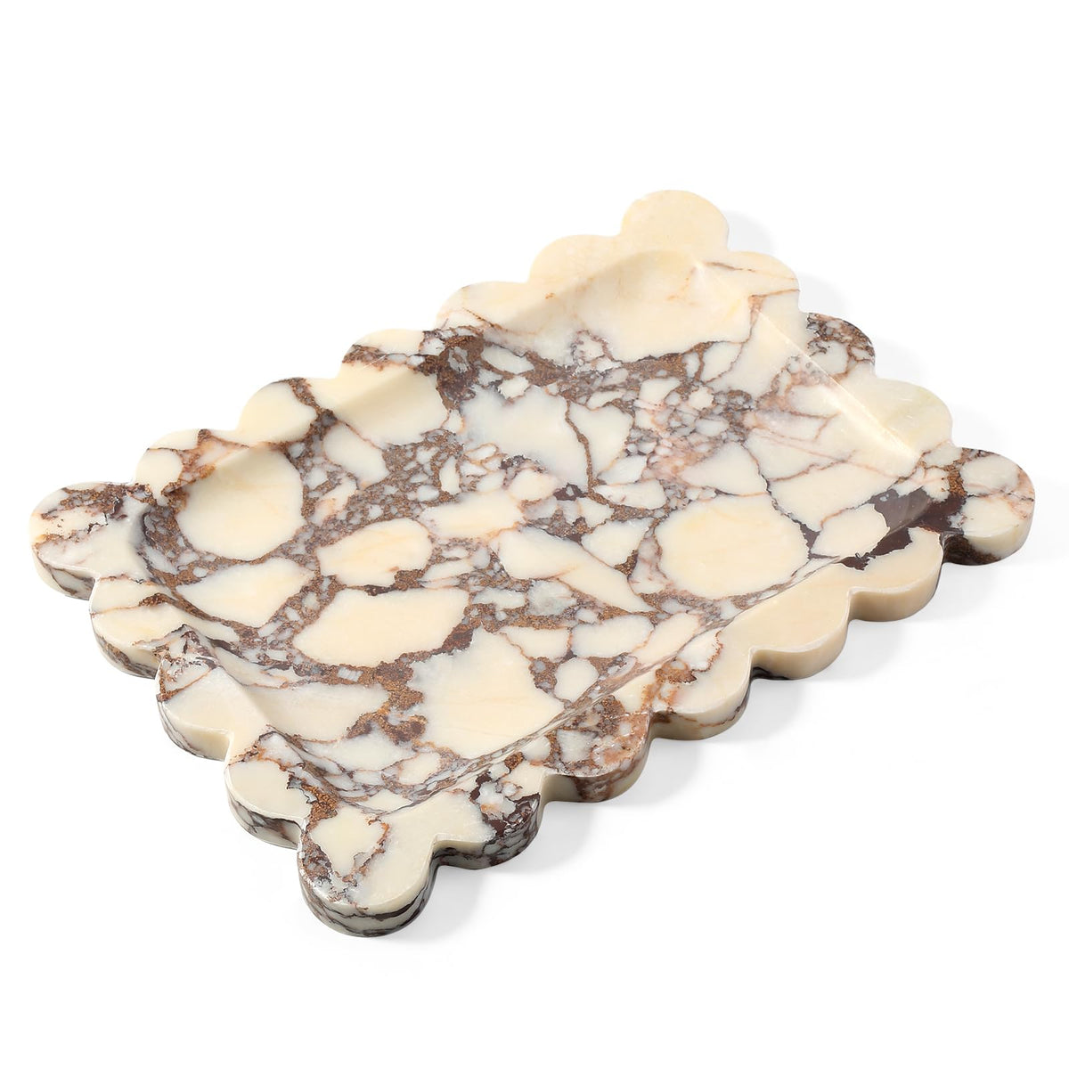 Koville 5.51" Travertine Tray, Natural Stone Trinket Dish for Ring Perfume, Round Scalloped Decorative Tray for Bathroom Vanity Dresser Countertop, Home Table Decor