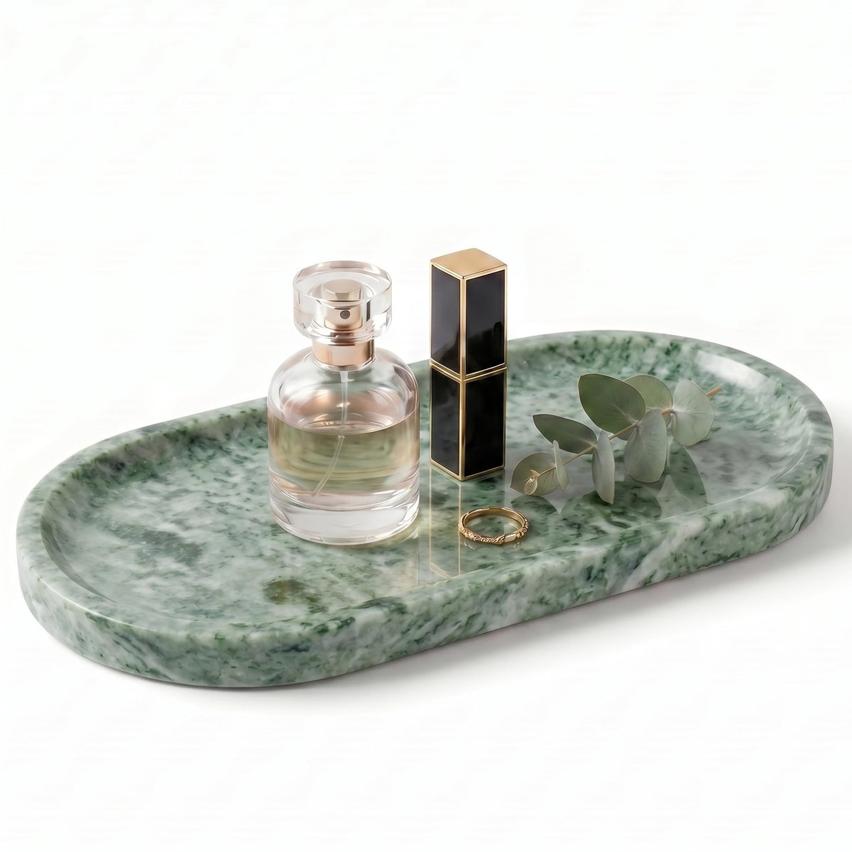 YKAJO Carrara White Gray Oval Marble Tray, 11.8x5.9 Perfume Organizer Dish