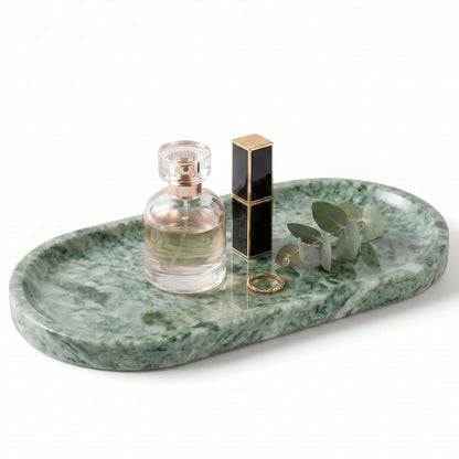 YKAJO Carrara White Gray Oval Marble Tray, 11.8x5.9 Perfume Organizer Dish