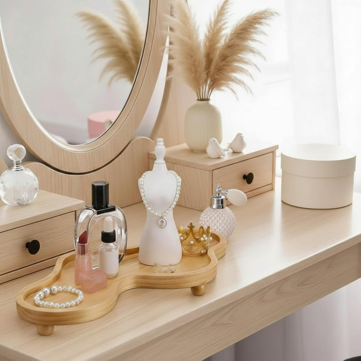Uiifan Wood Cloud Perfume Decorative Tray Bedside Jewelry Tray,Wood Color