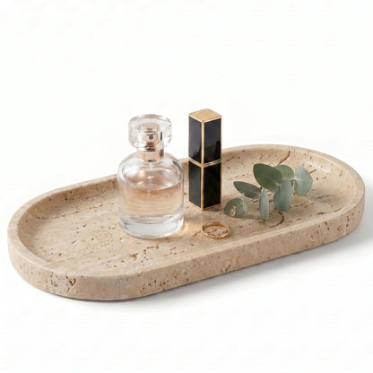YKAJO Carrara White Gray Oval Marble Tray, 11.8x5.9 Perfume Organizer Dish