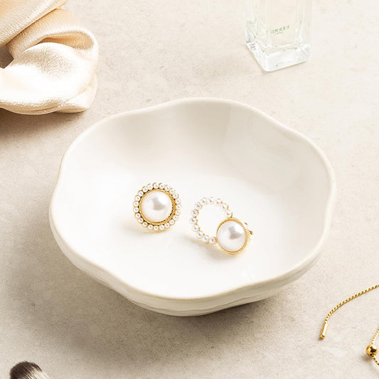 Ceramic Jewelry Tray, Ring Holder Floral Trinket Bowl for Women