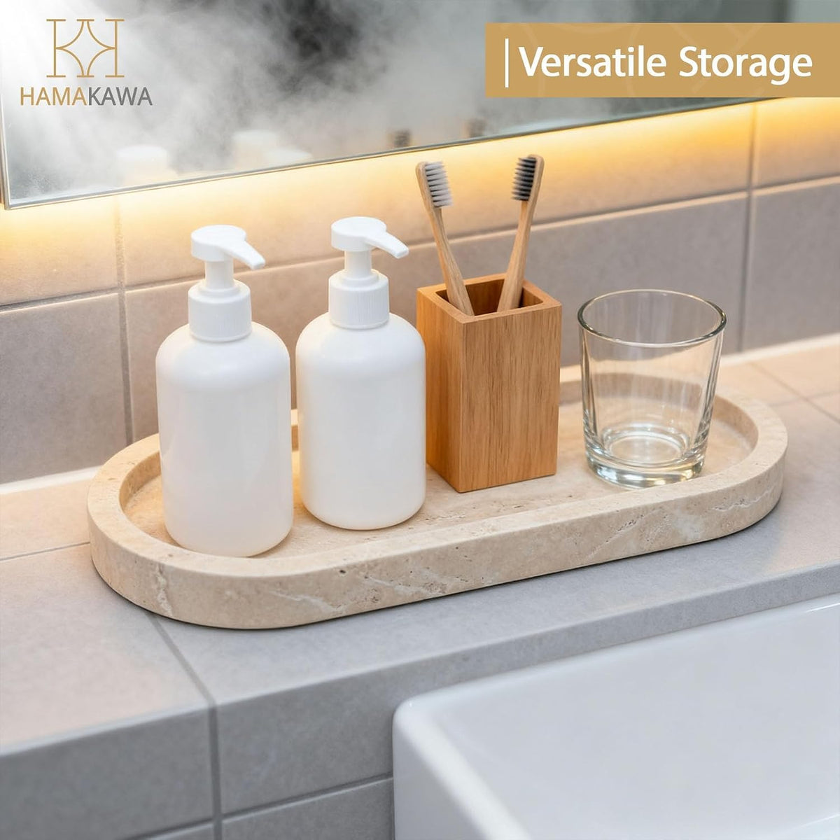 Turkish Marble Perfume Tray, Beige Bathroom Tray 10 Inch
