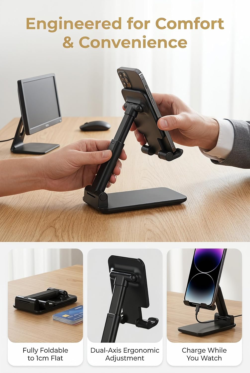 Phone Stand for Desk Cell Phone Holder Stands for iPhones, Black