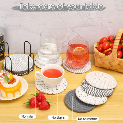 Billbotk 10 Pieces Coasters for Drinks, Absorbent Drink Coasters with Holder, Coffee Table Coaster Set for Home Decor, Apartment Decor Aesthetic, Living Room Essentials, 4.3 Inches