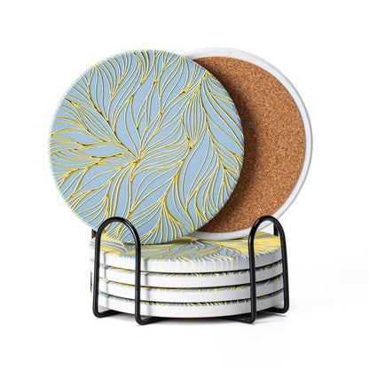 6Pcs Absorbent Coasters Set with Holder,Ceramic Drink Coaster,4 in（A1）