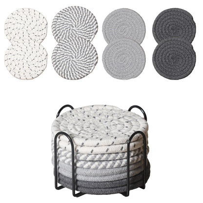 Drink Coasters Set of 8 with Holder, Cotton Woven