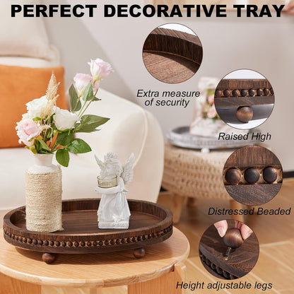 HouseJoy Decorative Tray for Coffee Table, 16×11.8in Wood Beaded Decor Tray