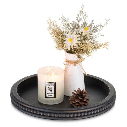Hanobe Decorative Tray for Coffee Table: 11.8" Round Whitewashed Wood Tray for Rustic Farmhouse Living Room Kitchen Island Entryway Home Decor
