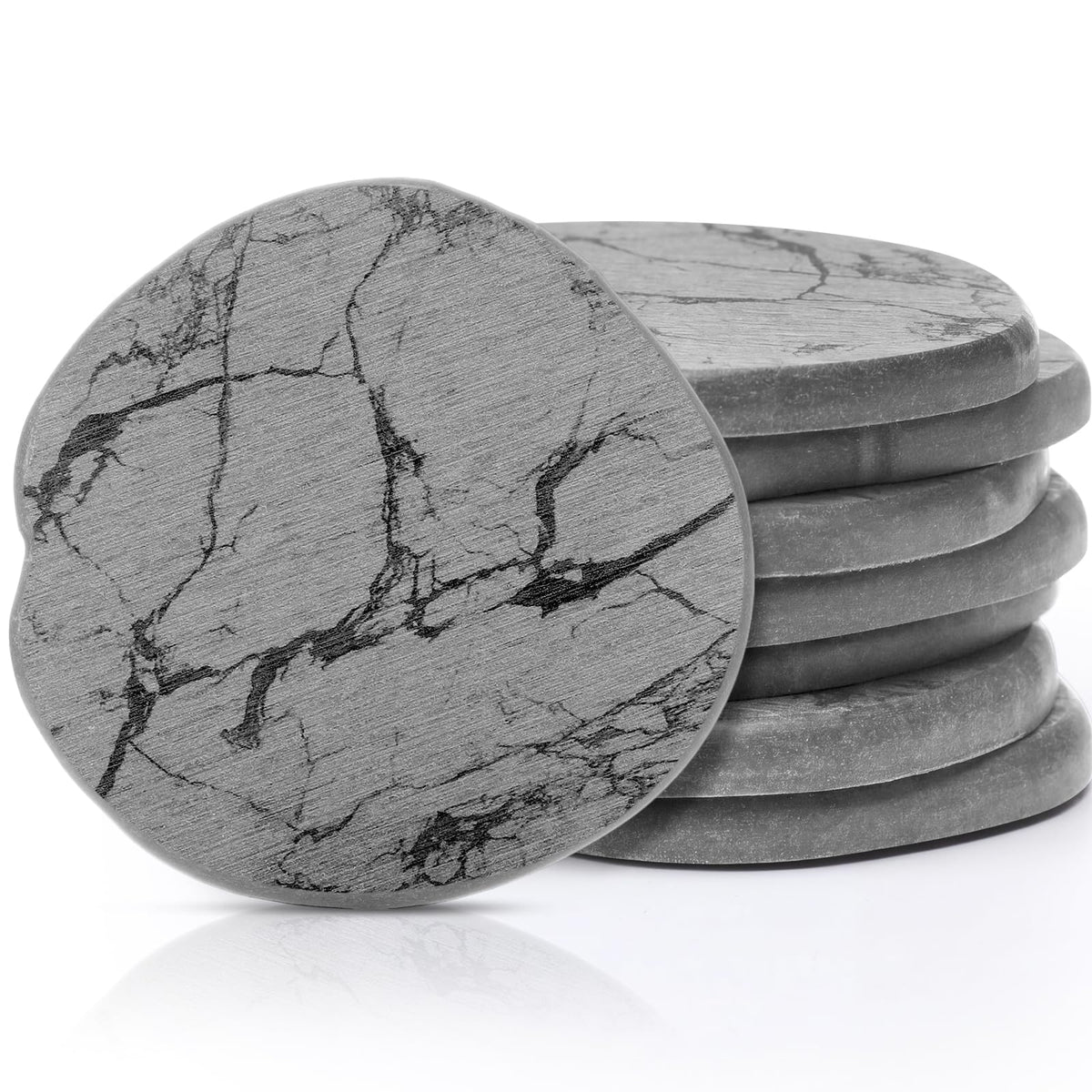Diatomaceous Earth Coasters Set of 4，Cool Absorbent Quick-Dry Drink Coasters for Desks, Cute Modern Stone Design with Stylish Grey Aesthetic (4, Grey)