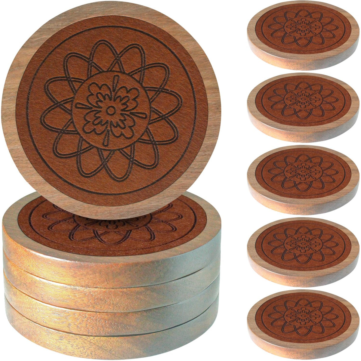 Wood Coasters for Drinks, Minacun Absorbent Coaster Sets of 5, Drinks Coasters for Coffee Tabletop Protection, Non-Slip, Non-Stick, Suitable for Kinds of Cups Wooden Table Drink, 4.3 Inches Black