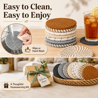 MAQIHAN 8 PCS Coasters for Drinks - Woven Absorbent Coaster Set of 8 Colors