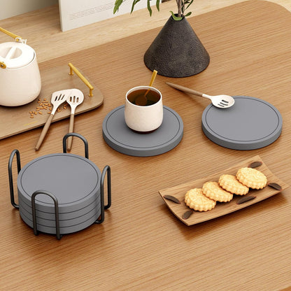 Azhou 6Pcs Absorbent Diatomaceous Earth Coasters Set with Velvet Bottom