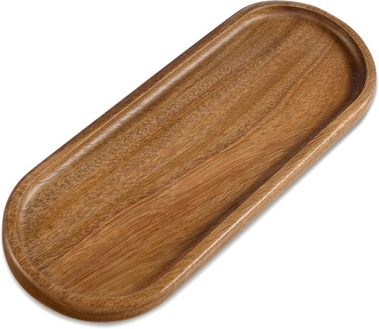 Small Acacia Wood Serving Tray, Wooden Decorative Tray for Coffee Table, Kitchen, Bathroom Counter - Wood Platter for Candles, Perfume, Snacks (11.4 x 4.1 x 0.6 in)