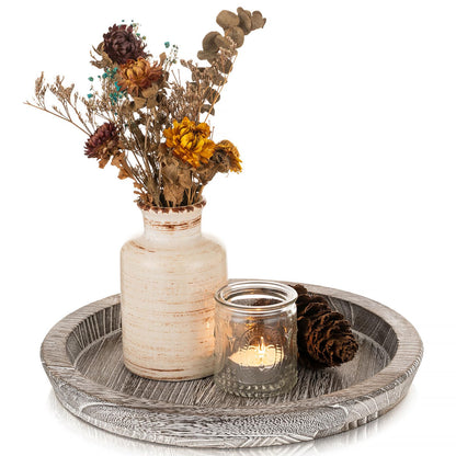 Romadedi Rustic Wooden Tray Candle Holder, Round, Distressed White