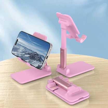 Cell Phone Stand, Adjustable Angle and Height Cell Phone Holder for Desk, Foldable and Portable, Anti-Slip Silicone Pad, Compatible with All Mobile Phones and 4-8 Inch Devices, Pink