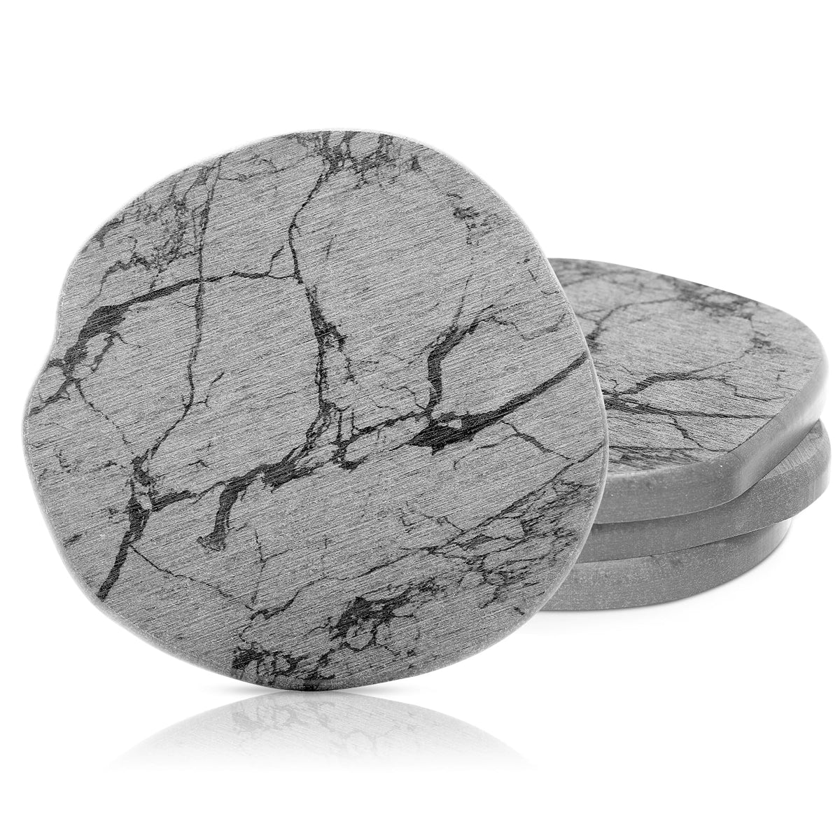 Diatomaceous Earth Coasters Set of 4，Cool Absorbent Quick-Dry Drink Coasters for Desks, Cute Modern Stone Design with Stylish Grey Aesthetic (4, Grey)
