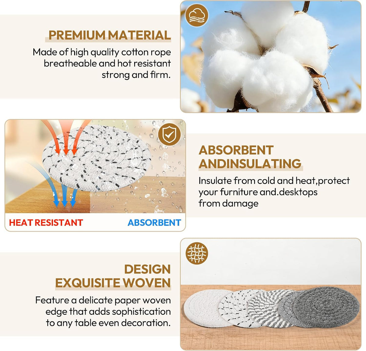 10-Pack Cotton Linen Coasters with Holder、Absorbent for Kitchen Dining Bar