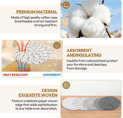 10-Pack Cotton Linen Coasters with Holder、Absorbent for Kitchen Dining Bar