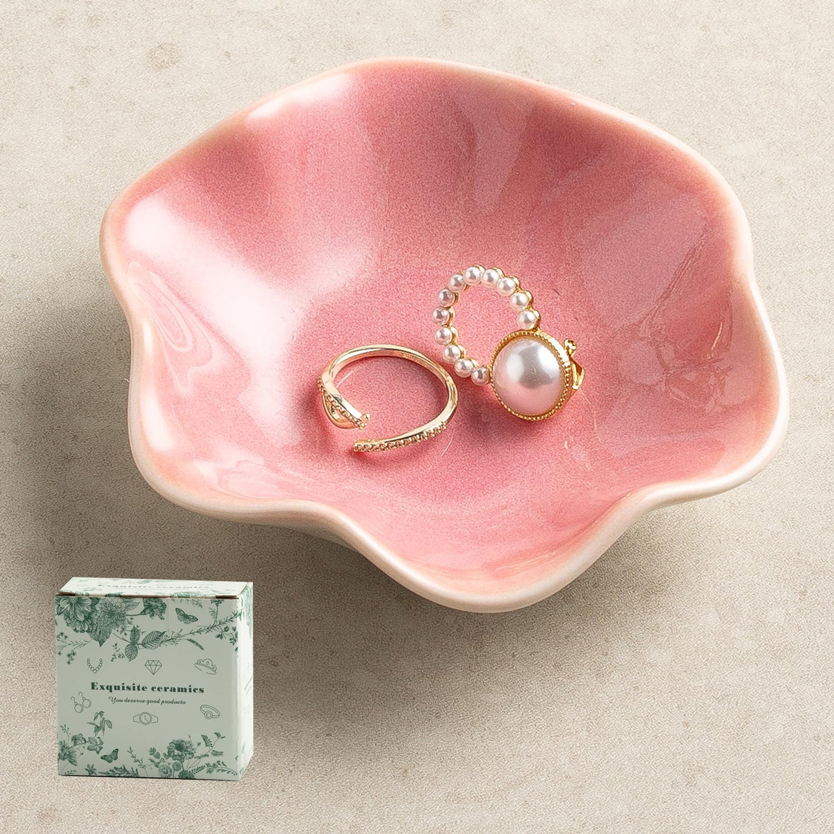 Ceramic Lotus Leaf Trinket Dish, Ring Holder for Jewelry