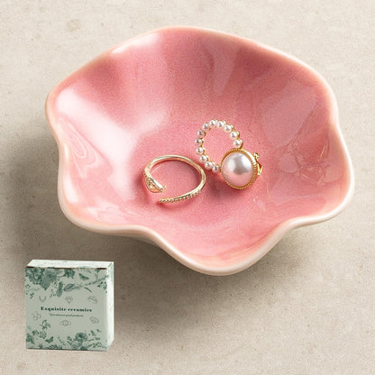 Ceramic Lotus Leaf Trinket Dish, Ring Holder for Jewelry