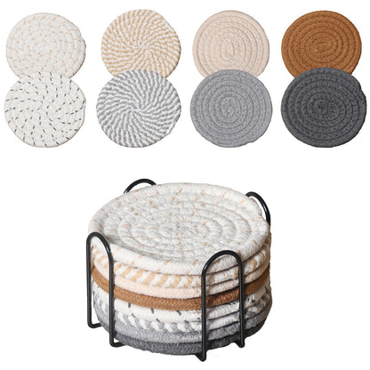 Drink Coasters Set of 8 with Holder, Cotton Woven