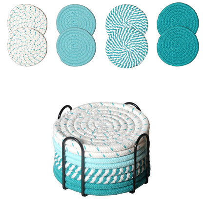 Drink Coasters Set of 8 with Holder, Cotton Woven,Pink