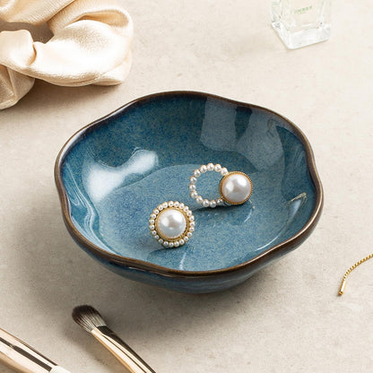 Ceramic Jewelry Tray, Ring Holder Floral Trinket Bowl for Women