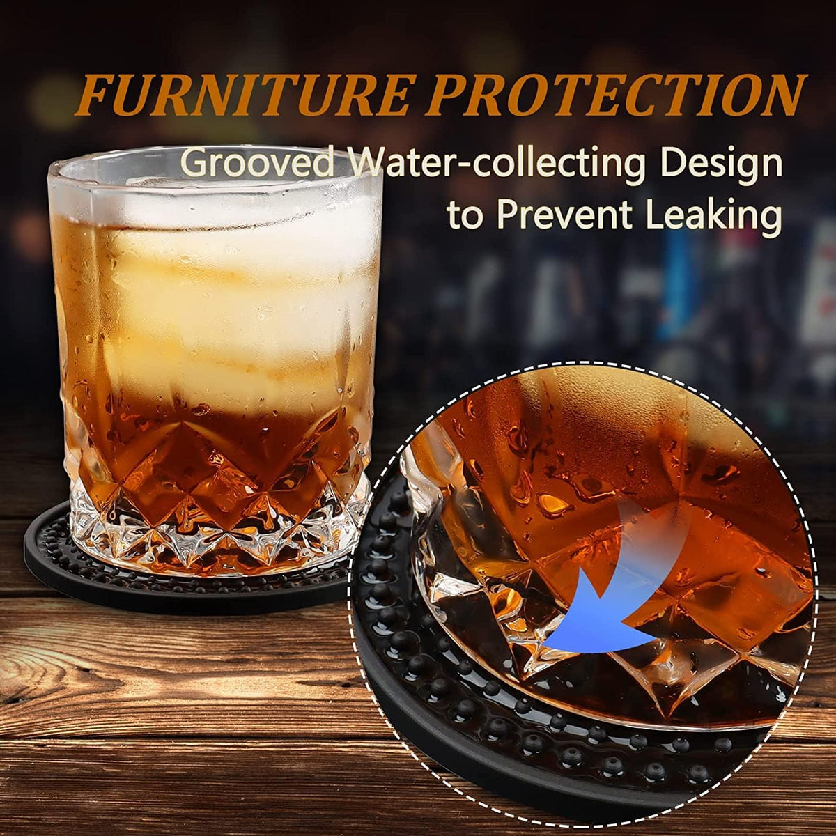 Silicone Drink Coasters [2 Pack] - Cup Coasters for Hot Or Cold Drinks, Non-Slip, Suitable for Home Decor, Kitchen, Office, Bar（Black）