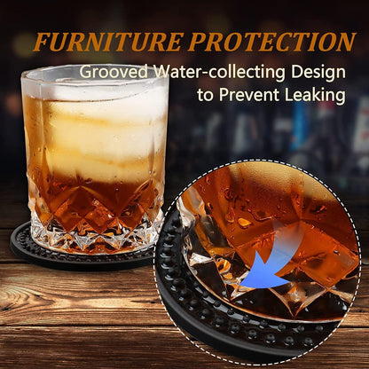 Silicone Drink Coasters [2 Pack] - Cup Coasters for Hot Or Cold Drinks, Non-Slip, Suitable for Home Decor, Kitchen, Office, Bar（Black）