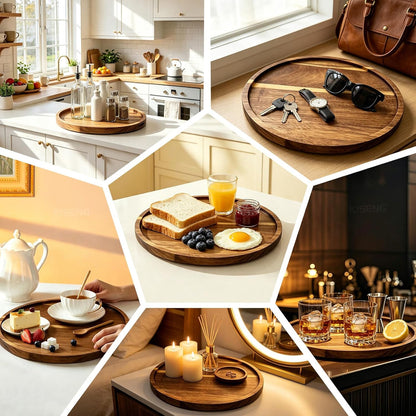 11.5" Round Acacia Wood Serving Tray