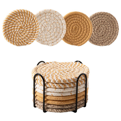 Drink Coasters Set of 8 with Holder, Cotton Woven