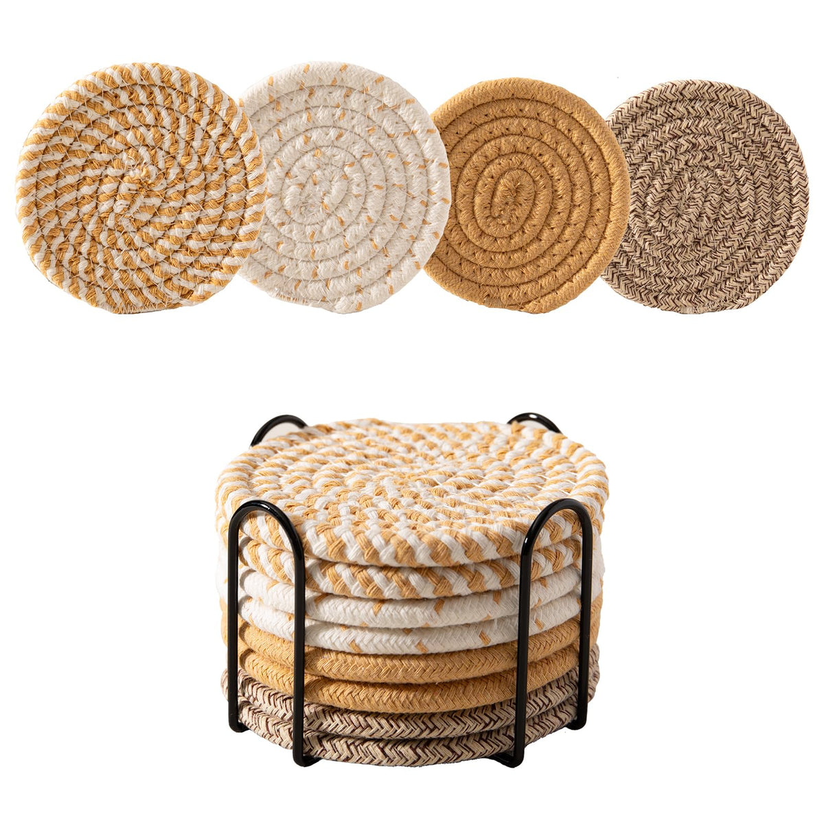 Drink Coasters Set of 8 with Holder, Cotton Woven,Pink