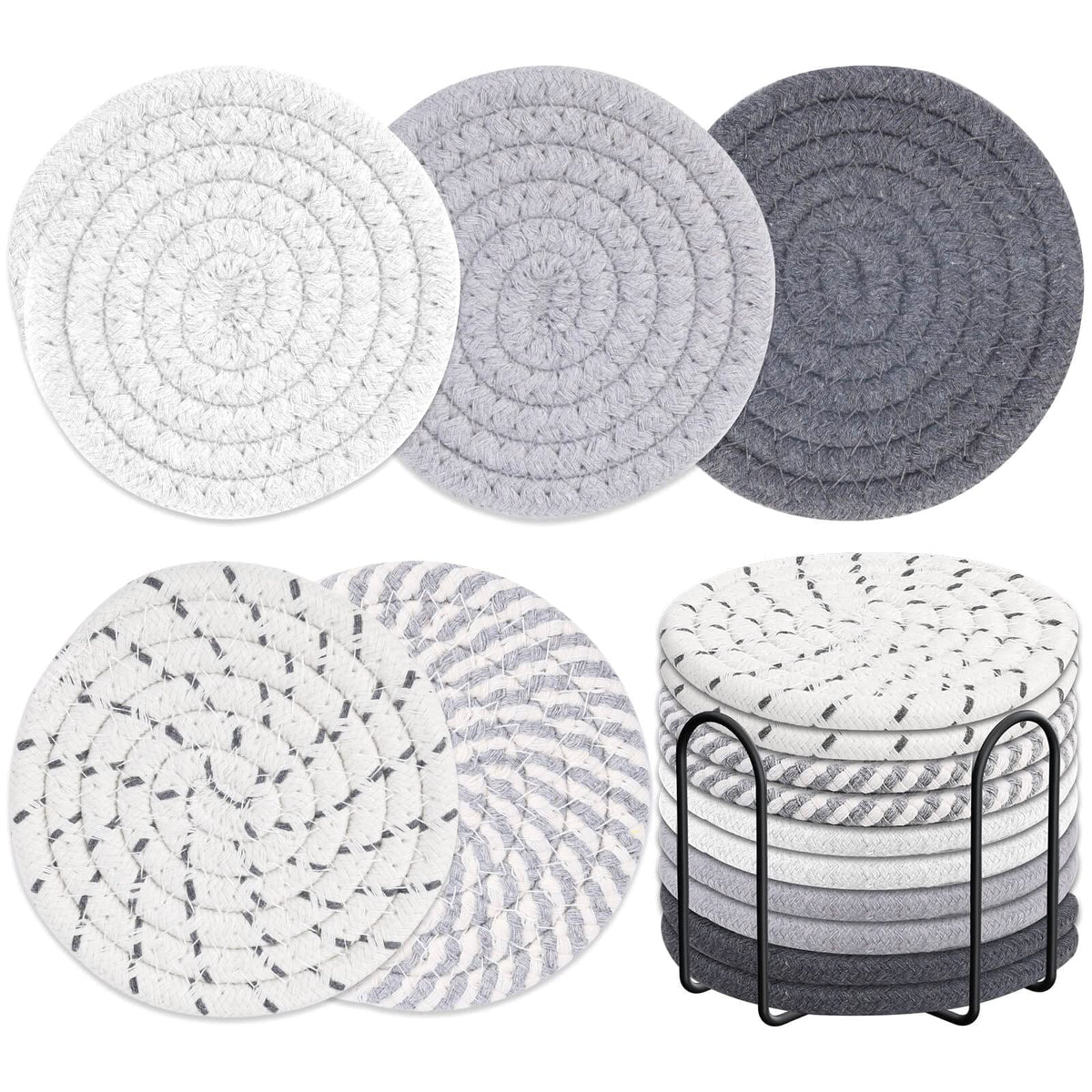 Billbotk 10 Pieces Coasters for Drinks, Absorbent Drink Coasters with Holder, Coffee Table Coaster Set for Home Decor, Apartment Decor Aesthetic, Living Room Essentials, 4.3 Inches