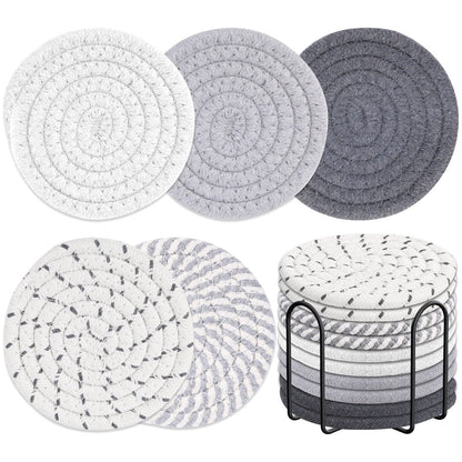 Billbotk 10 Pieces Coasters for Drinks, Absorbent Drink Coasters with Holder, Coffee Table Coaster Set for Home Decor, Apartment Decor Aesthetic, Living Room Essentials, 4.3 Inches