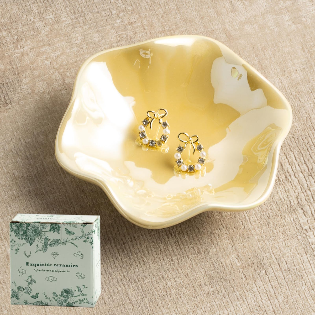 Ceramic Lotus Leaf Trinket Dish, Ring Holder for Jewelry